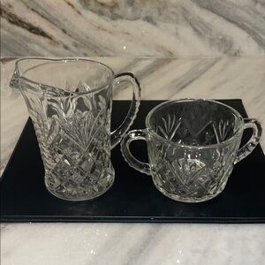 Vintage Anchor Hocking Depression Glass Pineapple Creamer & Sugar